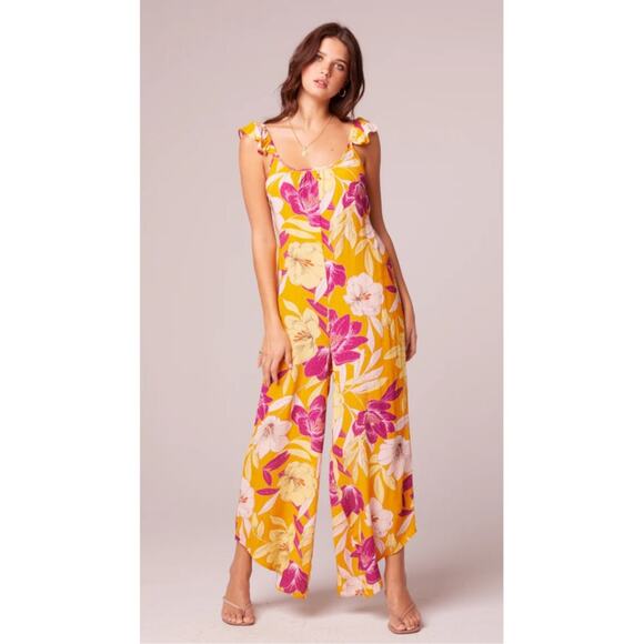 BAND OF THE FREE EUPHORIA‎ GOLD FUCHSIA FLORAL WIDE LEG JUMPSUIT M-NEW - Picture 1 of 6